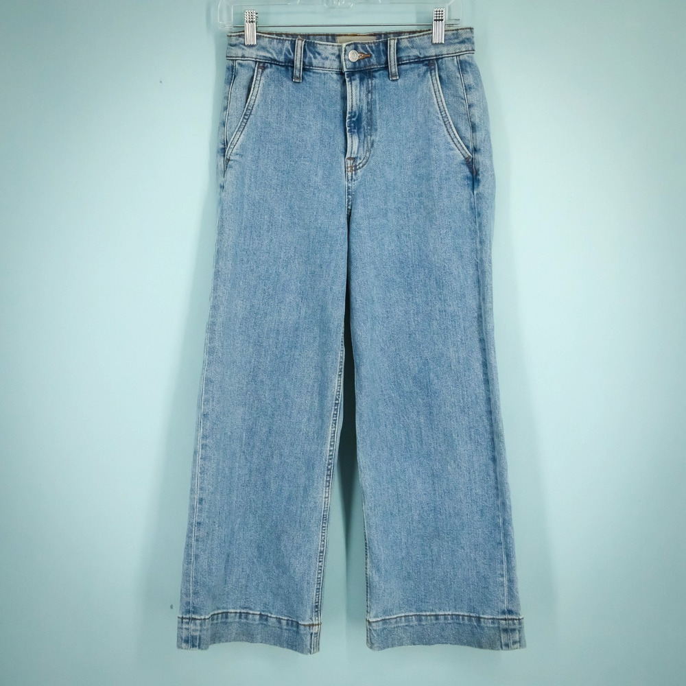 Everlane Size 27 Ankle Wide Leg Button Zip Medium Wash Cotton Blend Denim Jeans